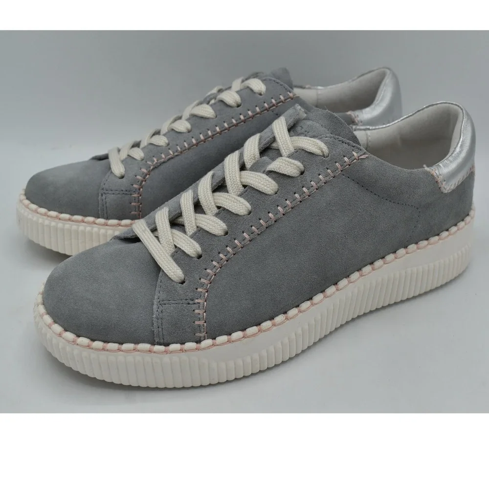 Sofft Frazier Sneakers Womens 7.5 Chambray Grey Silver Whipstitch NWB
